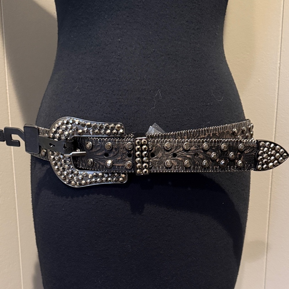 Large Genuine Leather Studded Black Designer Belt Western Cowboy Country
